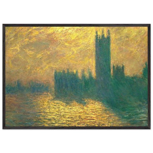 Houses of Parliament - claude monet 70x100 cm / 28x40 inches Framed Art Print – Black Wooden Frame