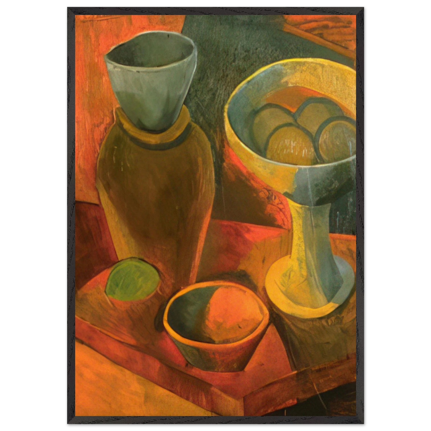 Jug and fruit dish - Pablo Picasso 70x100 cm / 28x40 inches Framed Art Print – Black Wooden Frame
