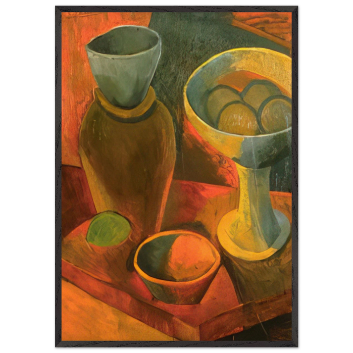 Jug and fruit dish - Pablo Picasso 70x100 cm / 28x40 inches Framed Art Print – Black Wooden Frame