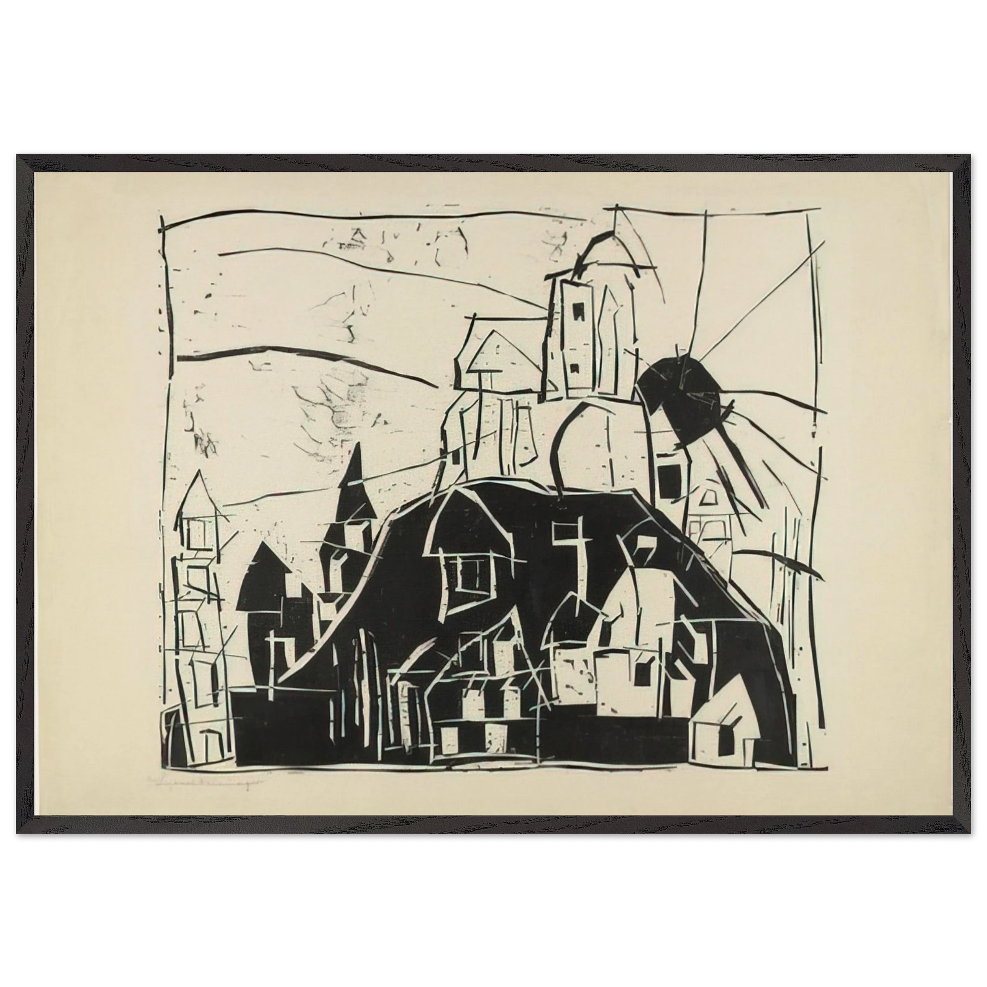 CITY ON THE MOUNTAIN STADT AUF DEM BERGE 1918 - Lyonel Feininger Framed Art Print – Black Wooden Frame - Default Title - -Framed Art Print