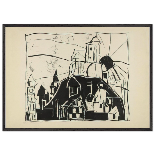 CITY ON THE MOUNTAIN STADT AUF DEM BERGE 1918 - Lyonel Feininger Framed Art Print – Black Wooden Frame - Default Title - -Framed Art Print