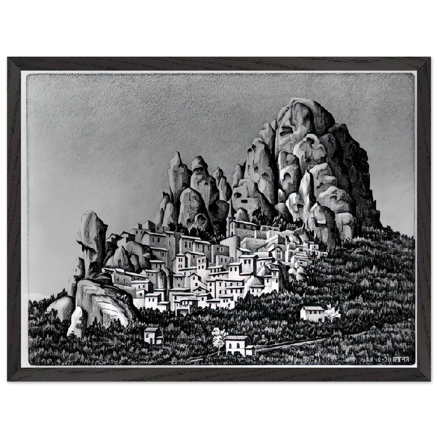 MC Escher - PENTEDATTIO CALABRIA OCTOBER 1930 1930 Wall Art - 21x29.7 cm / 8x12" - Premium Wooden Framed Poster With Fine Art Paper - Wood frame