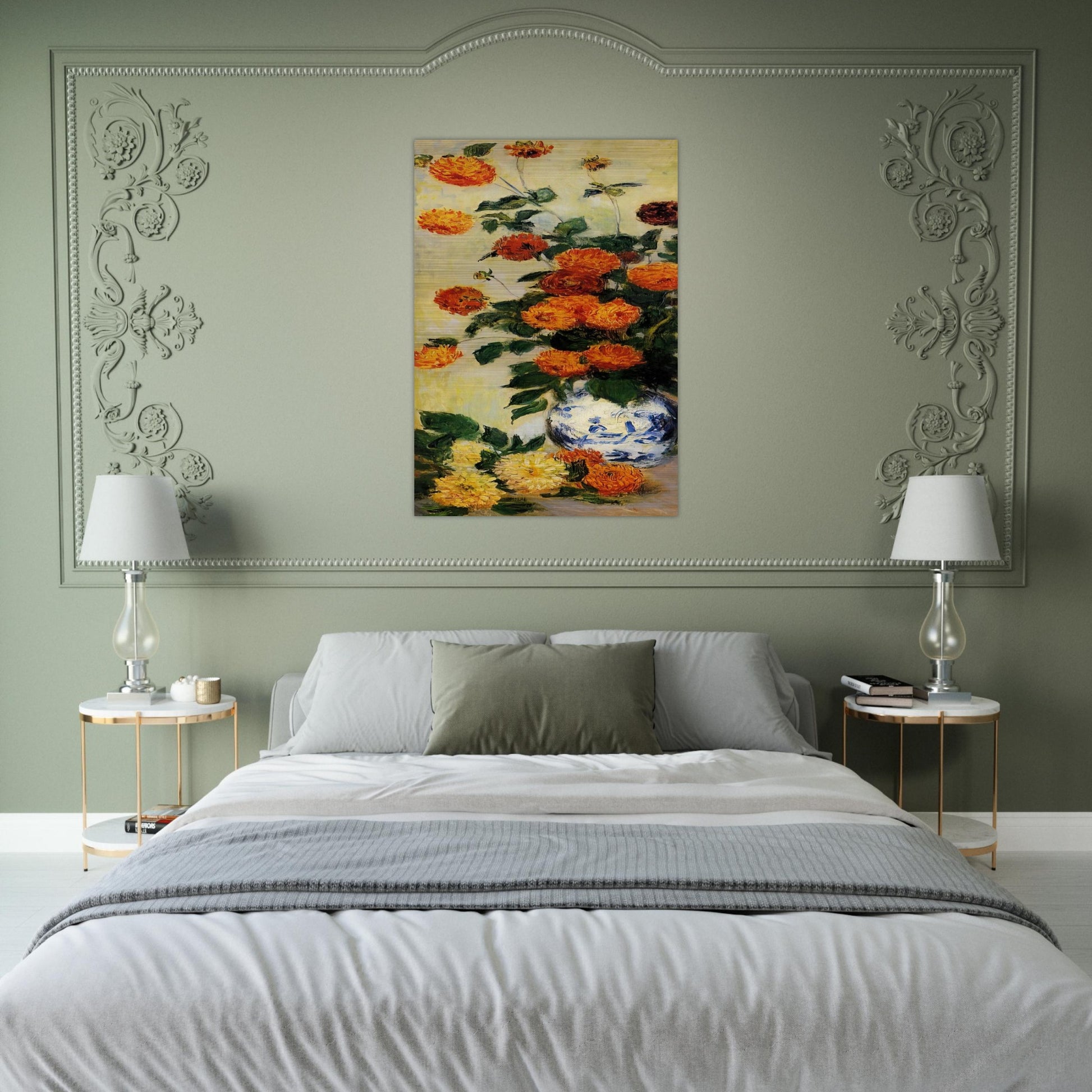 Dahlias - claude monet Brushed Aluminum Print - 70x100 cm / 28x40 inches | claude monet Aluminum Print | claude monet Prints