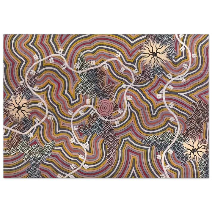 Possum Dreaming - 1996 - Clifford Possum Tjapaltjarri Brushed Aluminum Print - 70x100 cm / 28x40 inches | Clifford Possum Tjapaltjarri Aluminum Print | Clifford Possum Tjapaltjarri Prints