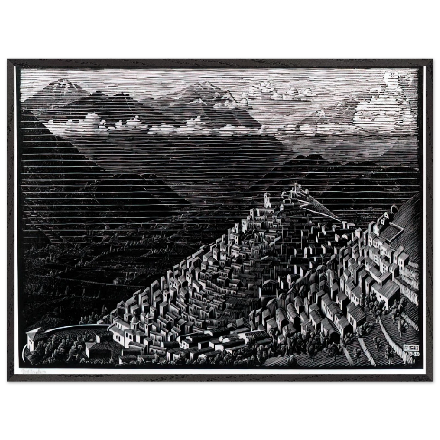 MC Escher - MORANO CALABRIA Wall Art - 60x80 cm / 24x32 inches - Fine Art Poster - -