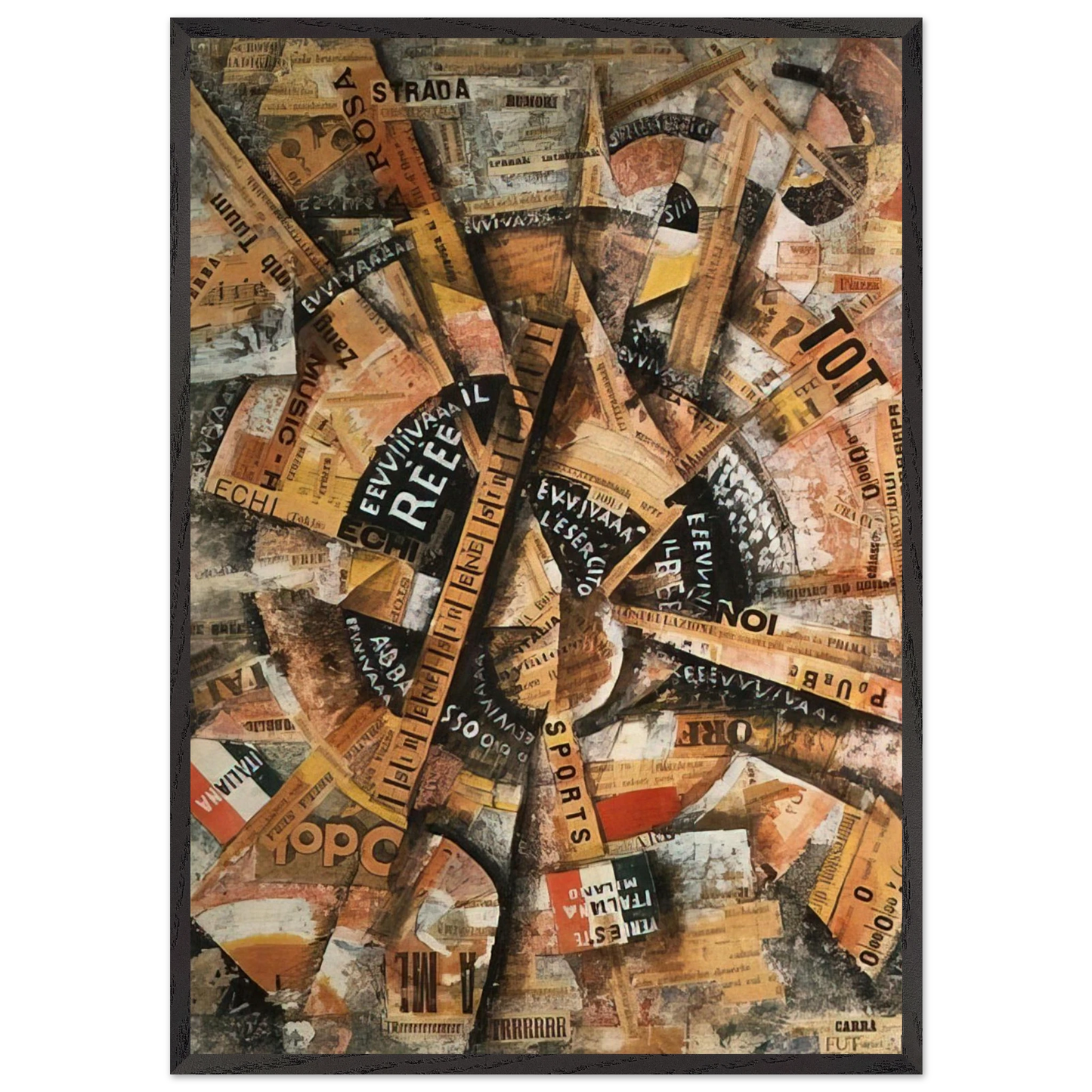 INTERVENTIONIST DEMONSTRATION PATRIOTIC HOLIDAY FREEWORD PAINTING 1914 1914 - Carlo Carra Framed Art Print – Black Wooden Frame - Default Title - -Framed Art Print