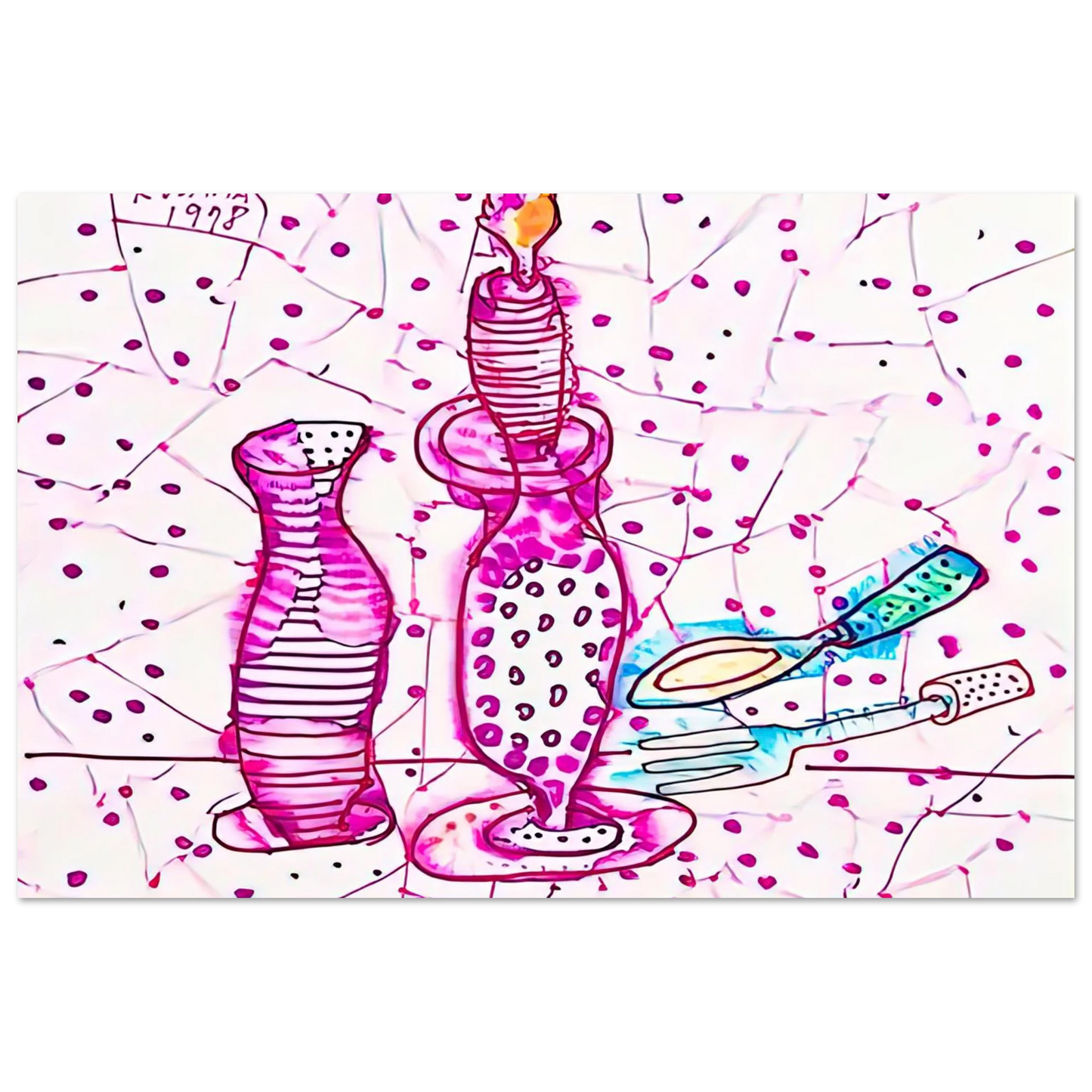 Yayoi Kusama - STILL LIFE OF CANDLESTICK 1978 Fine Art Poster - 40x60 cm / 16x24 inches