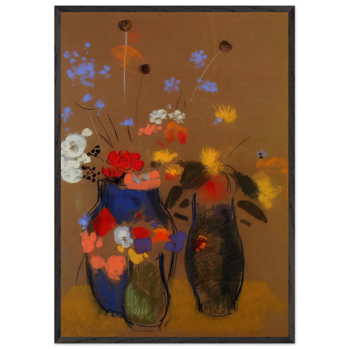 THREE VASES OF FLOWERS - Odilon Redon Framed Art Print – Black Wooden Frame - Default Title - -Framed Art Print