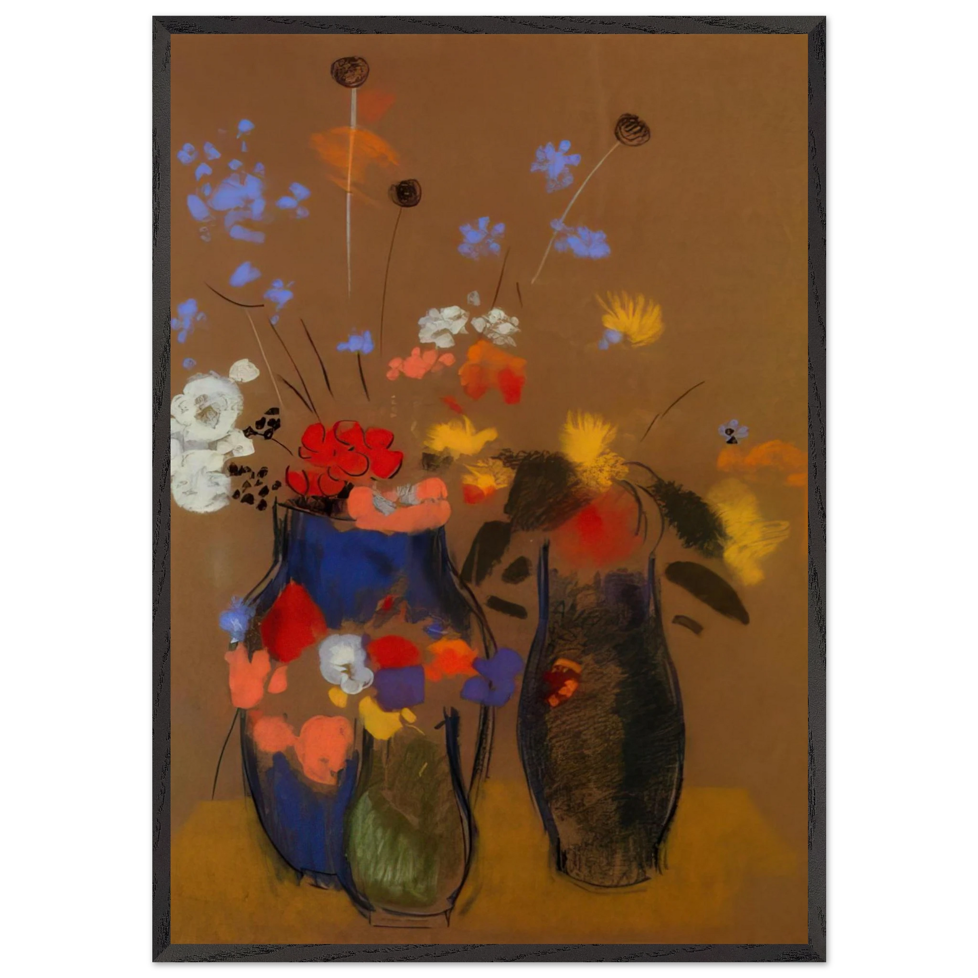 THREE VASES OF FLOWERS - Odilon Redon Framed Art Print – Black Wooden Frame - Default Title - -Framed Art Print
