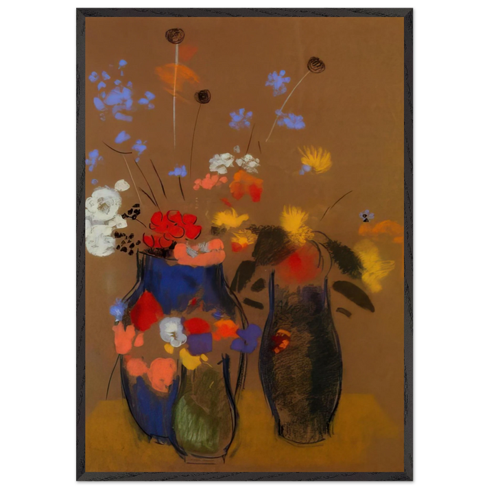THREE VASES OF FLOWERS - Odilon Redon 70x100 cm / 28x40 inches Framed Art Print – Black Wooden Frame