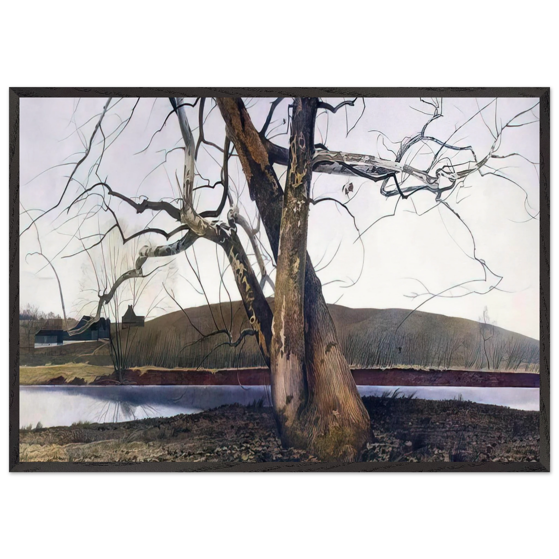 DIL HUEY FARM - Andrew Wyeth Framed Art Print – Black Wooden Frame - Default Title - -Framed Art Print