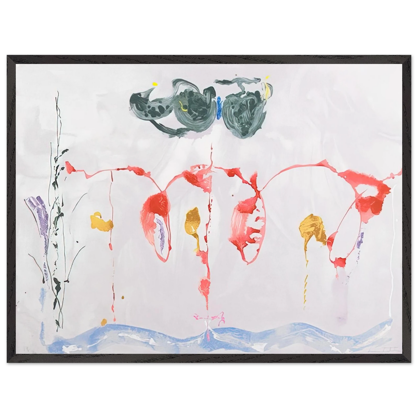 Helen Frankenthaler - Aerie - 2009 Wall art - 28x43  cm / XL (11x17 inches) - Premium Wooden Framed Poster With Fine Art Paper - White frame