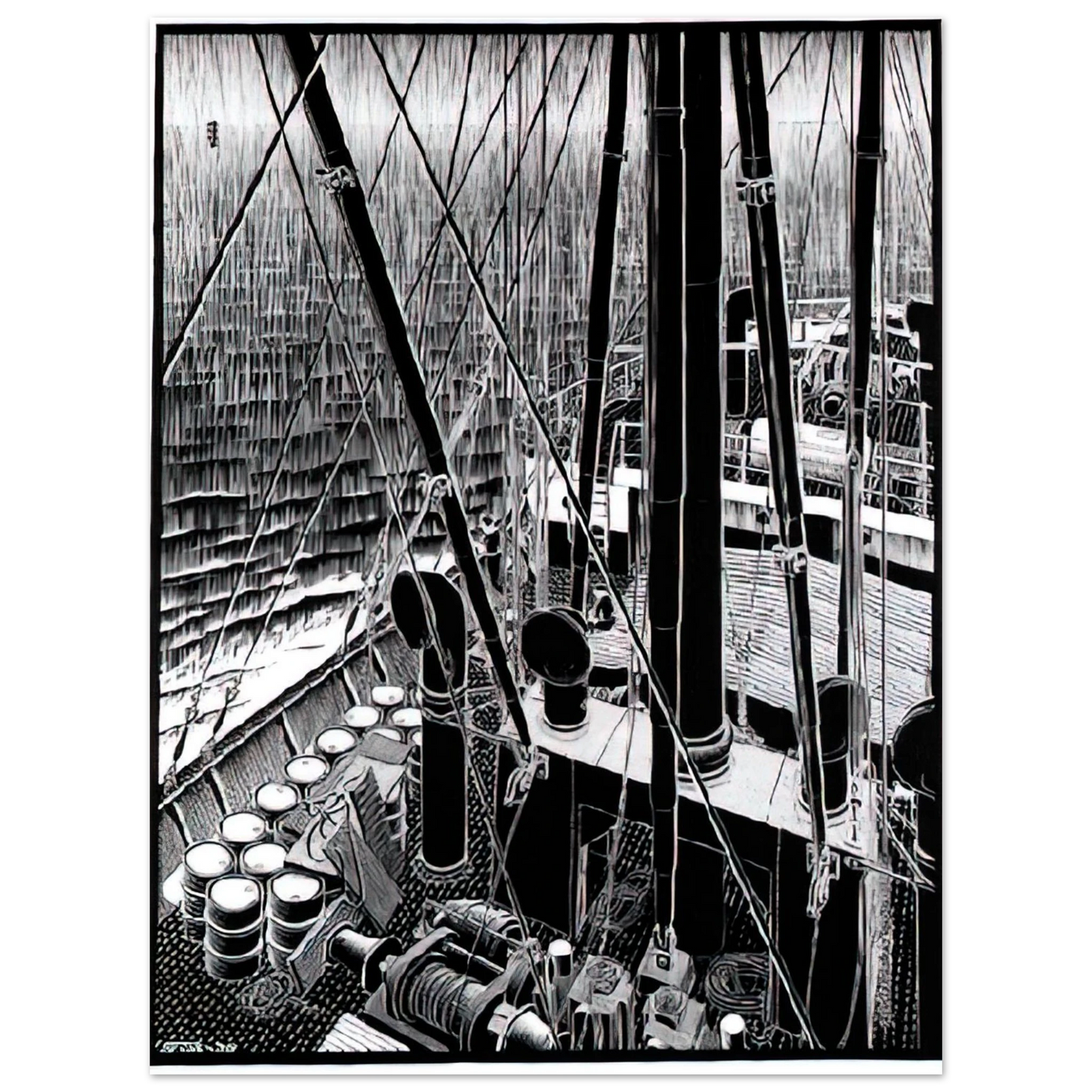 MC Escher - FREIGHTER SEPTEMBER 1936 1936 Wall Art - 21x29.7 cm / 8x12" - Premium Wooden Framed Poster With Fine Art Paper - Wood frame