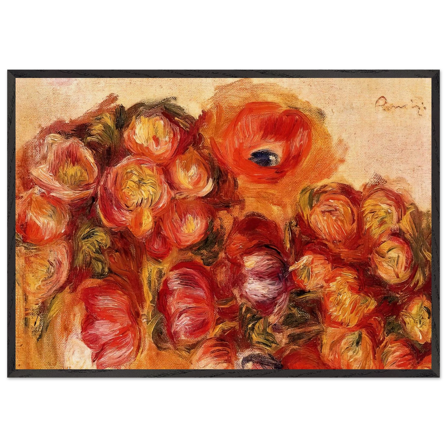 Study of Flowers Anemones and Tulips - Pierre-Auguste Renoir Framed Art Print – Black Wooden Frame - Default Title - -Framed Art Print