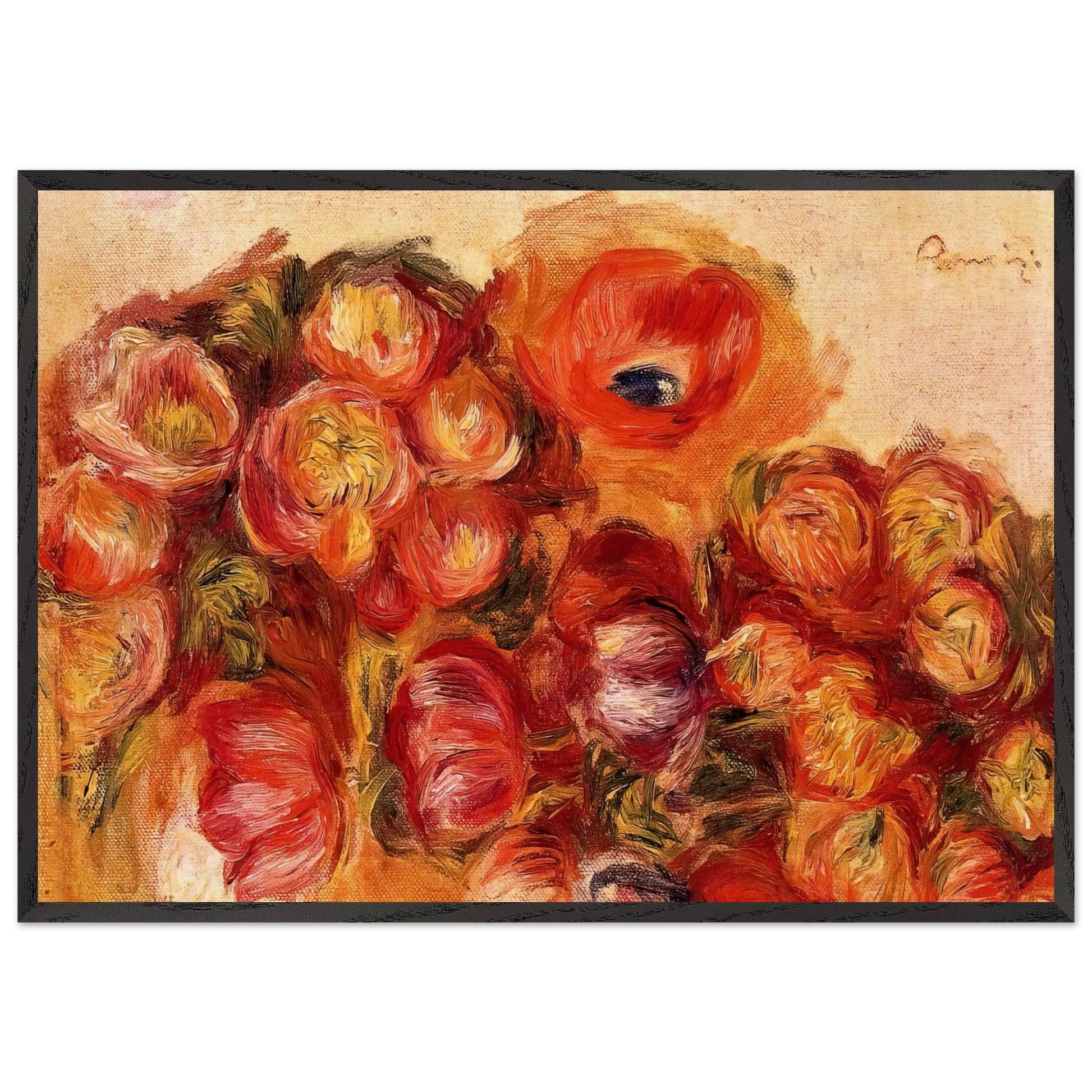 Study of Flowers Anemones and Tulips - Pierre-Auguste Renoir Framed Art Print – Black Wooden Frame - Default Title - -Framed Art Print