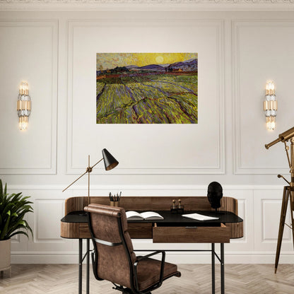 Enclosed field with rising sun - Vincent van Gogh Brushed Aluminum Print - 70x100 cm / 28x40 inches | Vincent van Gogh Aluminum Print | Vincent van Gogh Prints