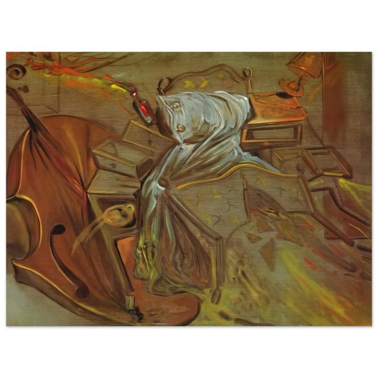 Salvador Dali - BED AND TWO BEDSIDE TABLES FEROCIOUSLY ATTACKING A CELLO Fine Art Poster - Default Title