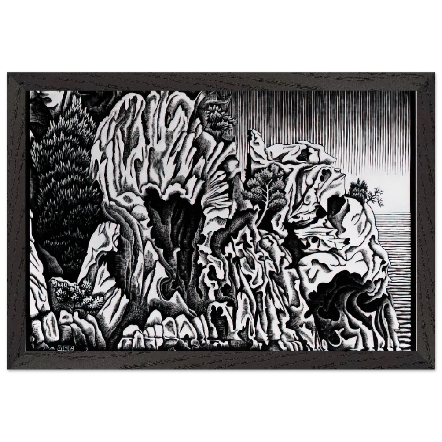 MC Escher - CALANCHE OF PIANA CORSICA FEBRUARY 1934 1934 Wall Art - 21x29.7 cm / 8x12" - Premium Wooden Framed Poster With Fine Art Paper - White frame