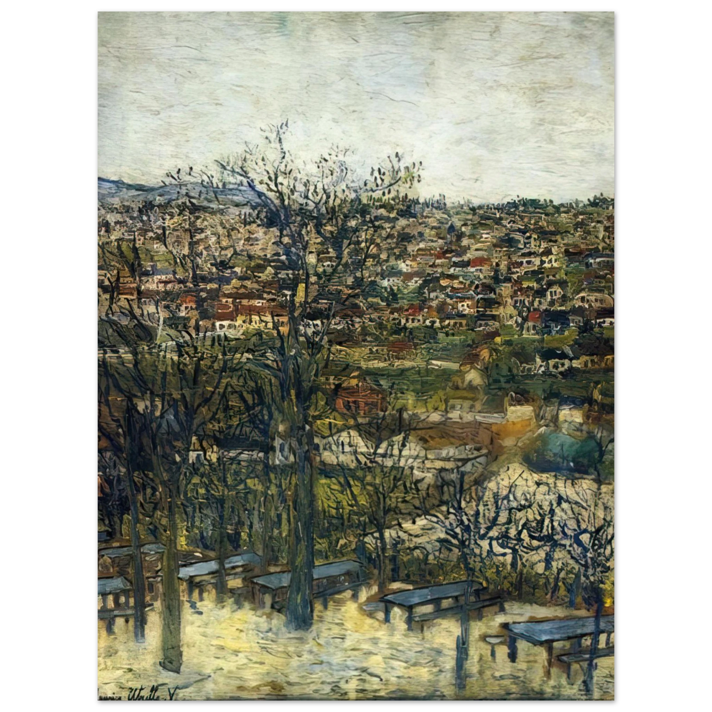 Maurice Utrillo - BENCHES AT MONTMAGNY VAL D OISE Fine Art Poster - Default Title