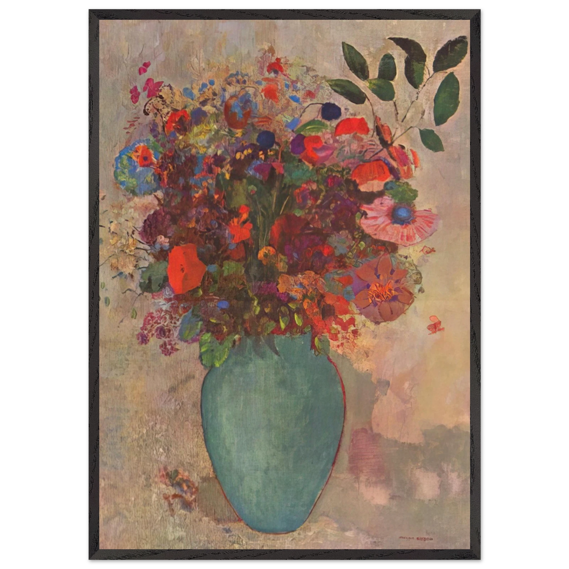 THE TURQUOISE VASE - Odilon Redon Framed Art Print – Black Wooden Frame - Default Title - -Framed Art Print