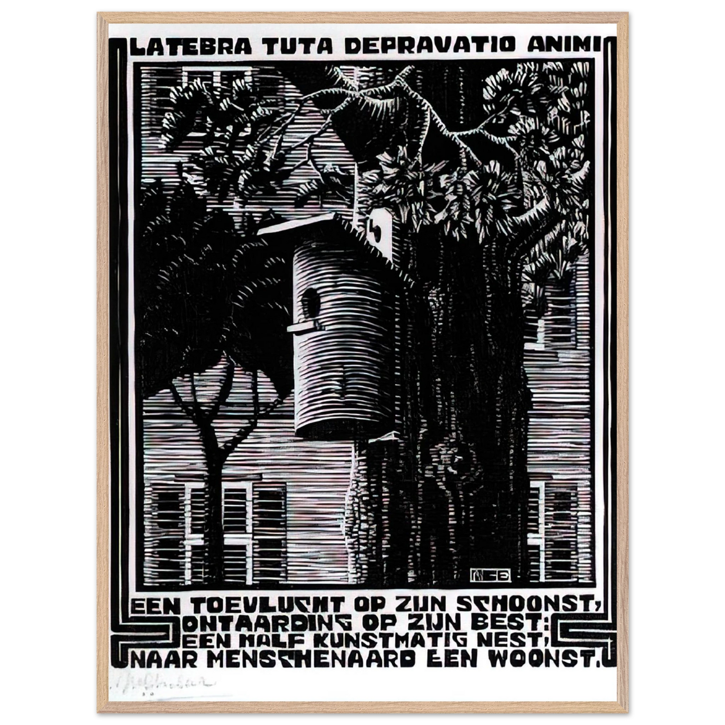 MC Escher - EMBLEMATA RETREAT Wall Art - 60x80 cm / 24x32 inches - Premium Wooden Framed Poster With Fine Art Paper - Black frame