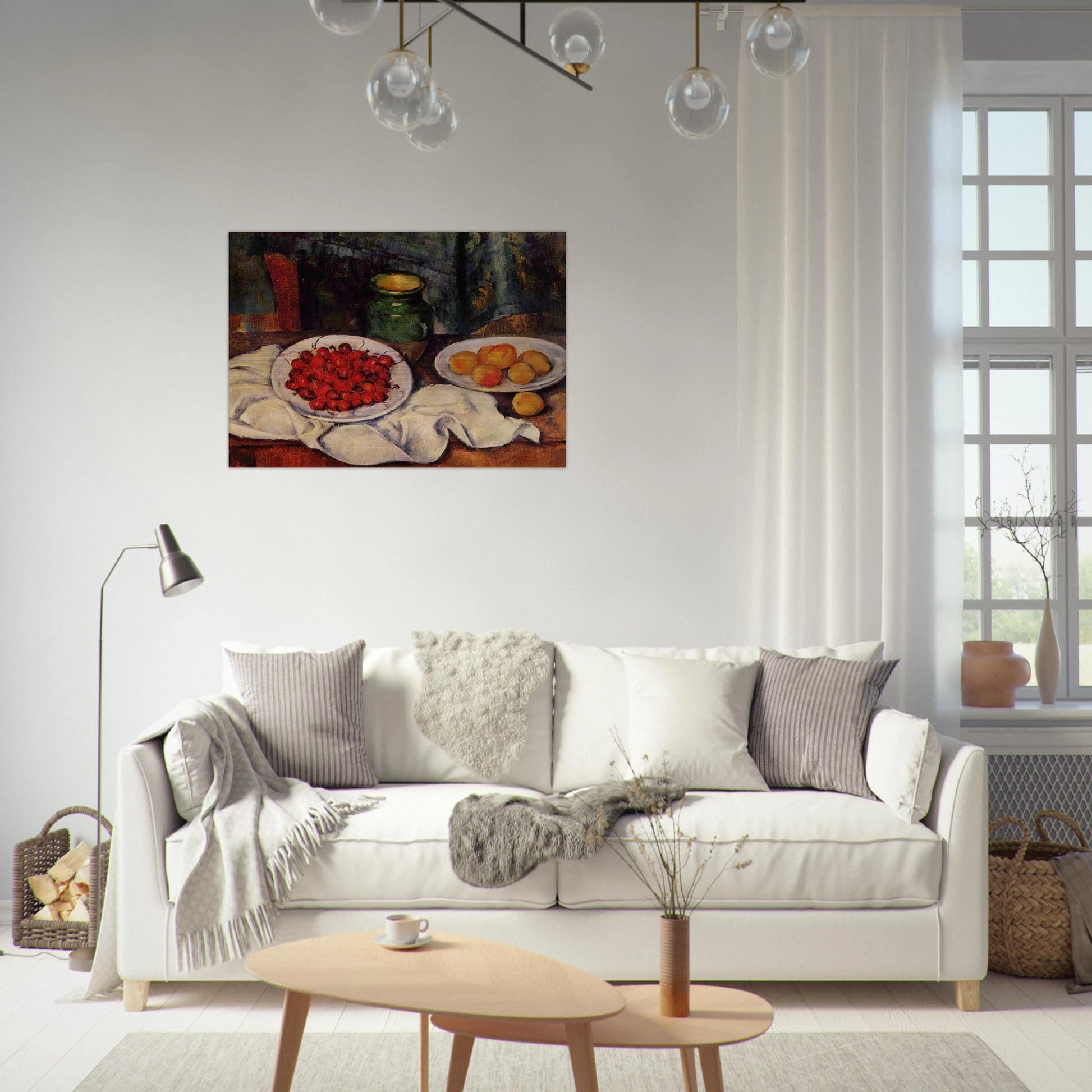 Still Life with a Plate of Cherries - Paul Cézanne Brushed Aluminum Print - 70x100 cm / 28x40 inches | Paul Cézanne Aluminum Print | Paul Cézanne Prints