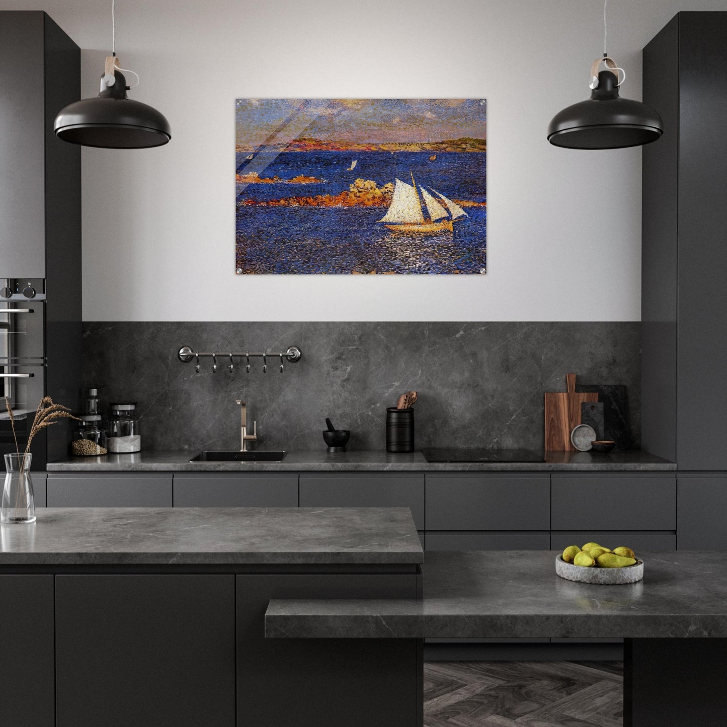 NEAR THE ROCKS OF PER KIRIDEC 1889 - Theo van Rysselberghe Acrylic Print - 70x100 cm / 28x40″ inches | Theo van Rysselberghe Wall Art | Theo van Rysselberghe Prints