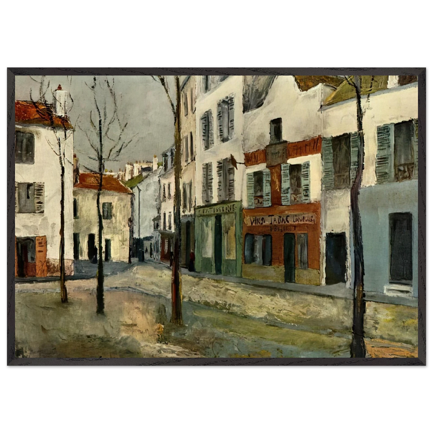 SQUARE TERTRE ON MONTMARTRE 2 - Maurice Utrillo Framed Art Print – Black Wooden Frame - Default Title - -Framed Art Print