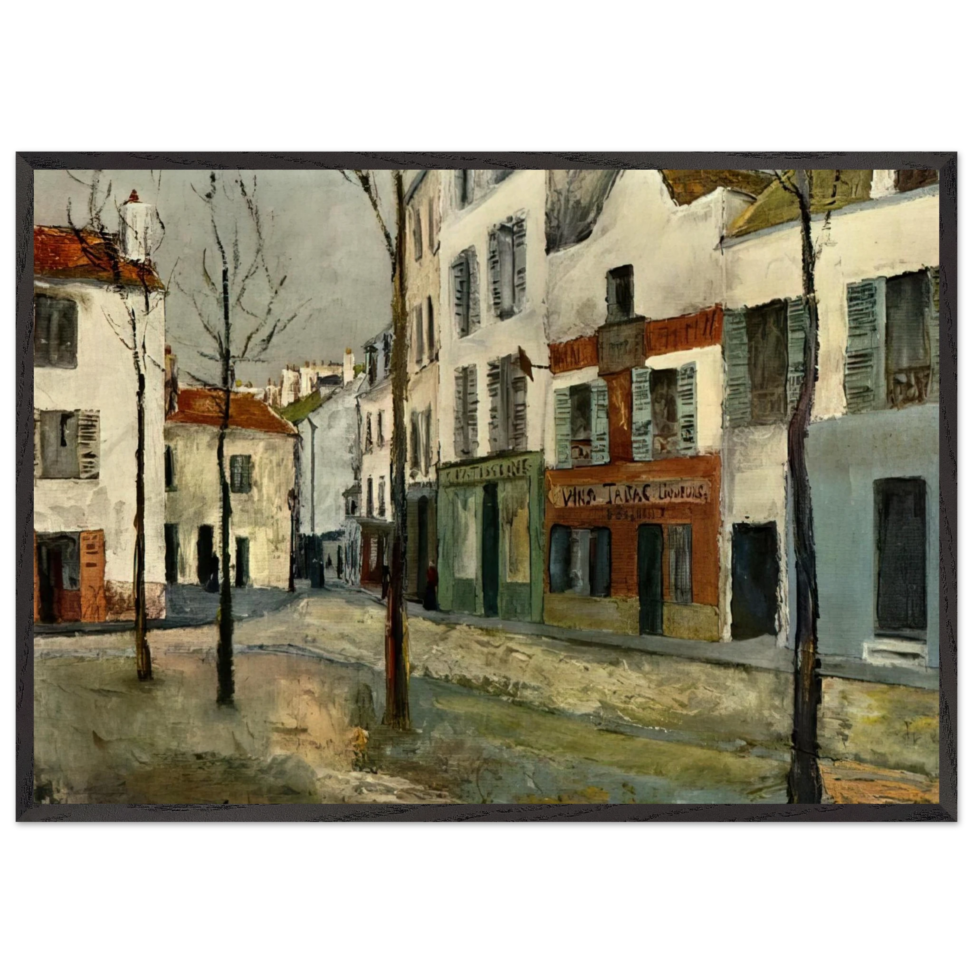 SQUARE TERTRE ON MONTMARTRE 2 - Maurice Utrillo Framed Art Print – Black Wooden Frame - Default Title - -Framed Art Print