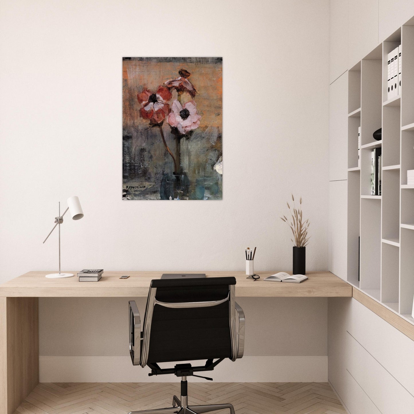 Anemones in a Vase - Piet Mondrian Brushed Aluminum Print - 70x100 cm / 28x40 inches | Piet Mondrian Aluminum Print | Piet Mondrian Prints