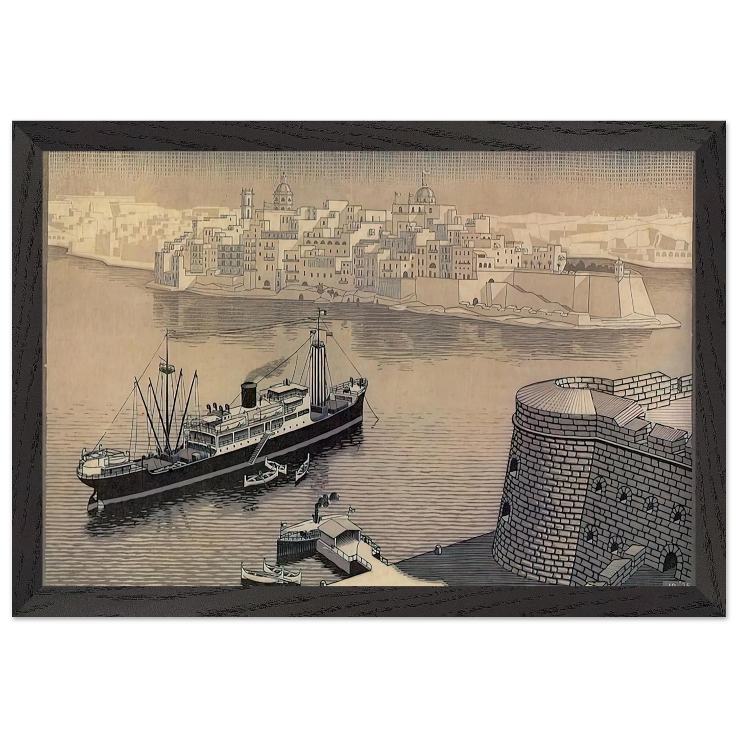 MC Escher - SENGELA MALTA Wall Art - 30x40 cm / 12x16 inches - Premium Wooden Framed Poster With Fine Art Paper - Wood frame