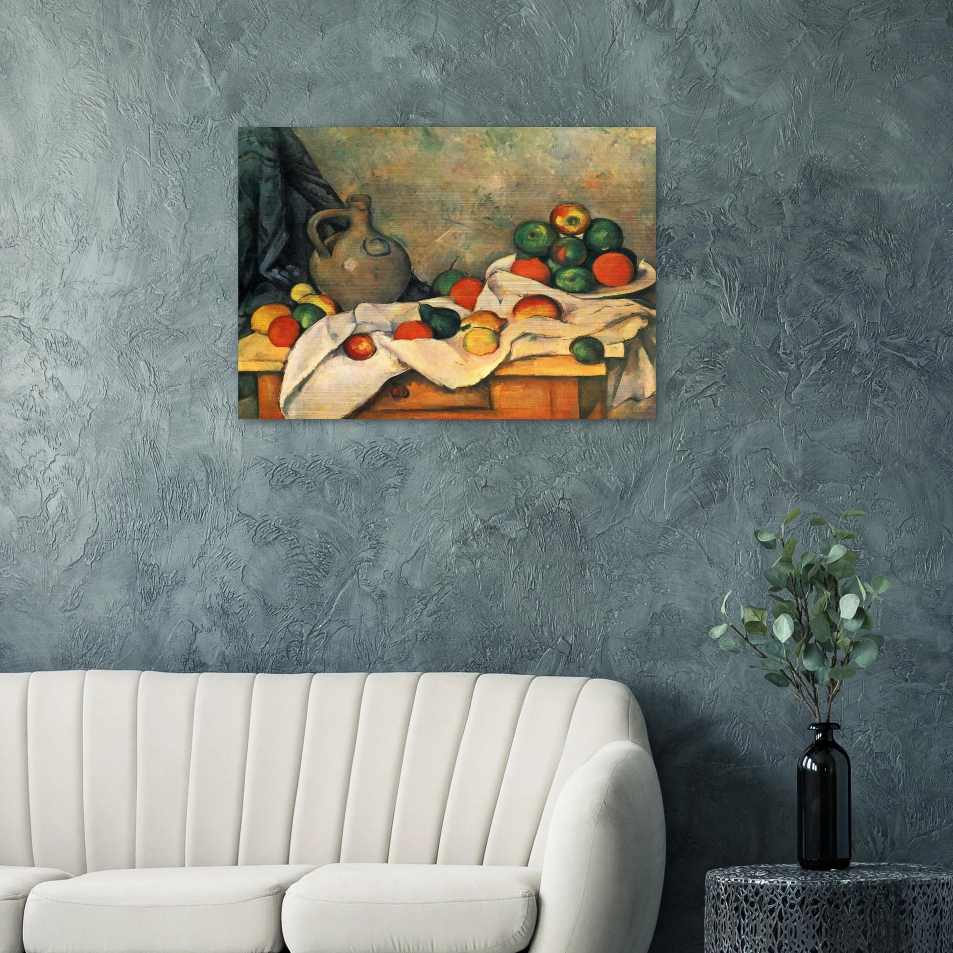 Curtain, Jug and Fruit - Paul Cézanne Brushed Aluminum Print - 70x100 cm / 28x40 inches | Paul Cézanne Aluminum Print | Paul Cézanne Prints