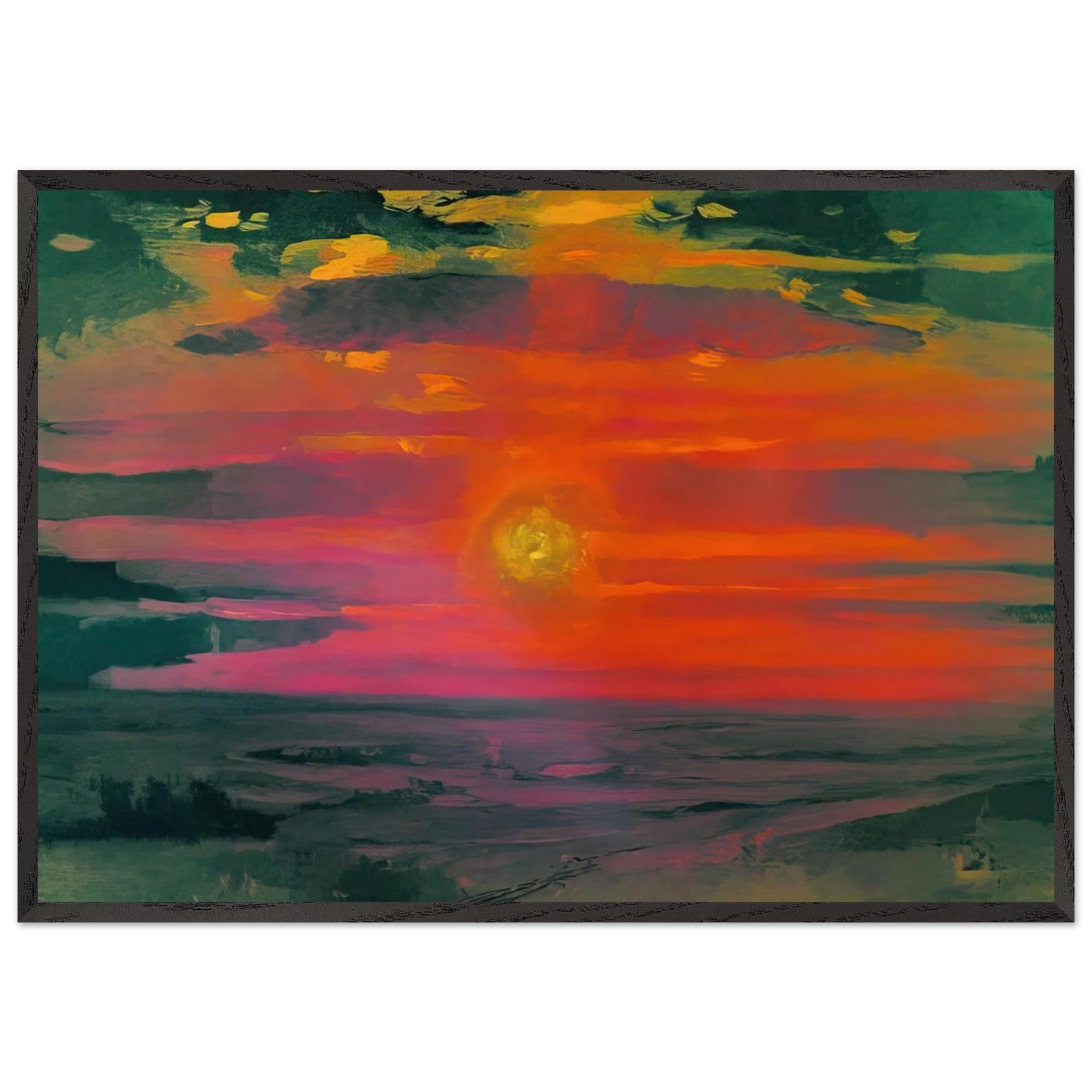 Sunset in the winter A coast of the sea - Arkhyp Kuindzhi Framed Art Print – Black Wooden Frame - Default Title - -Framed Art Print