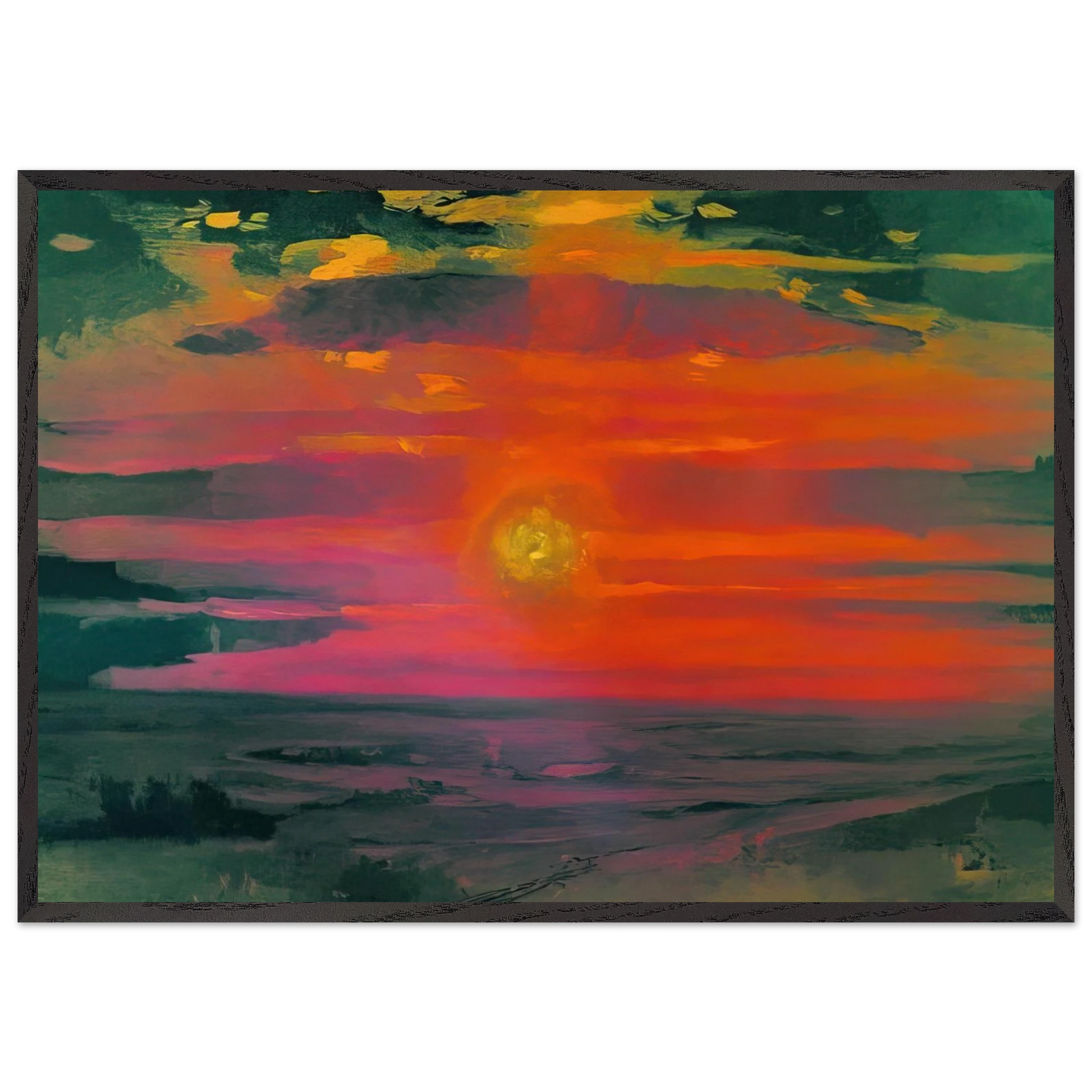 Sunset in the winter A coast of the sea - Arkhyp Kuindzhi Framed Art Print – Black Wooden Frame - Default Title - -Framed Art Print