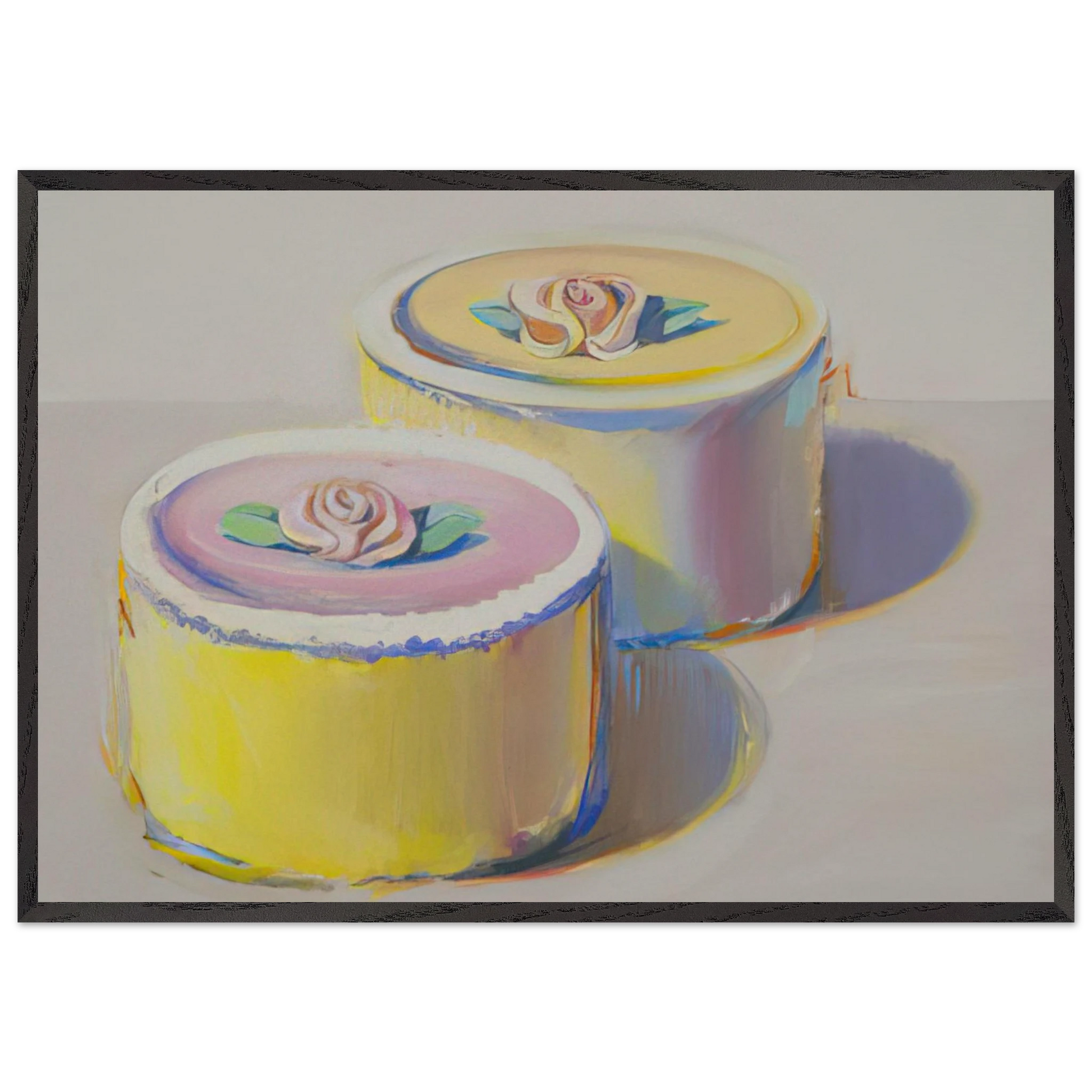 Rosebud Cakes - 1995 - Wayne Thiebaud Framed Art Print – Black Wooden Frame - Default Title - -Framed Art Print