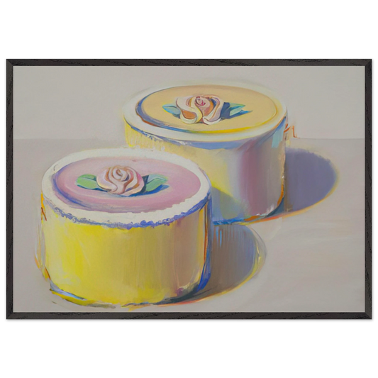 Rosebud Cakes - 1995 - Wayne Thiebaud Framed Art Print – Black Wooden Frame - Default Title - -Framed Art Print
