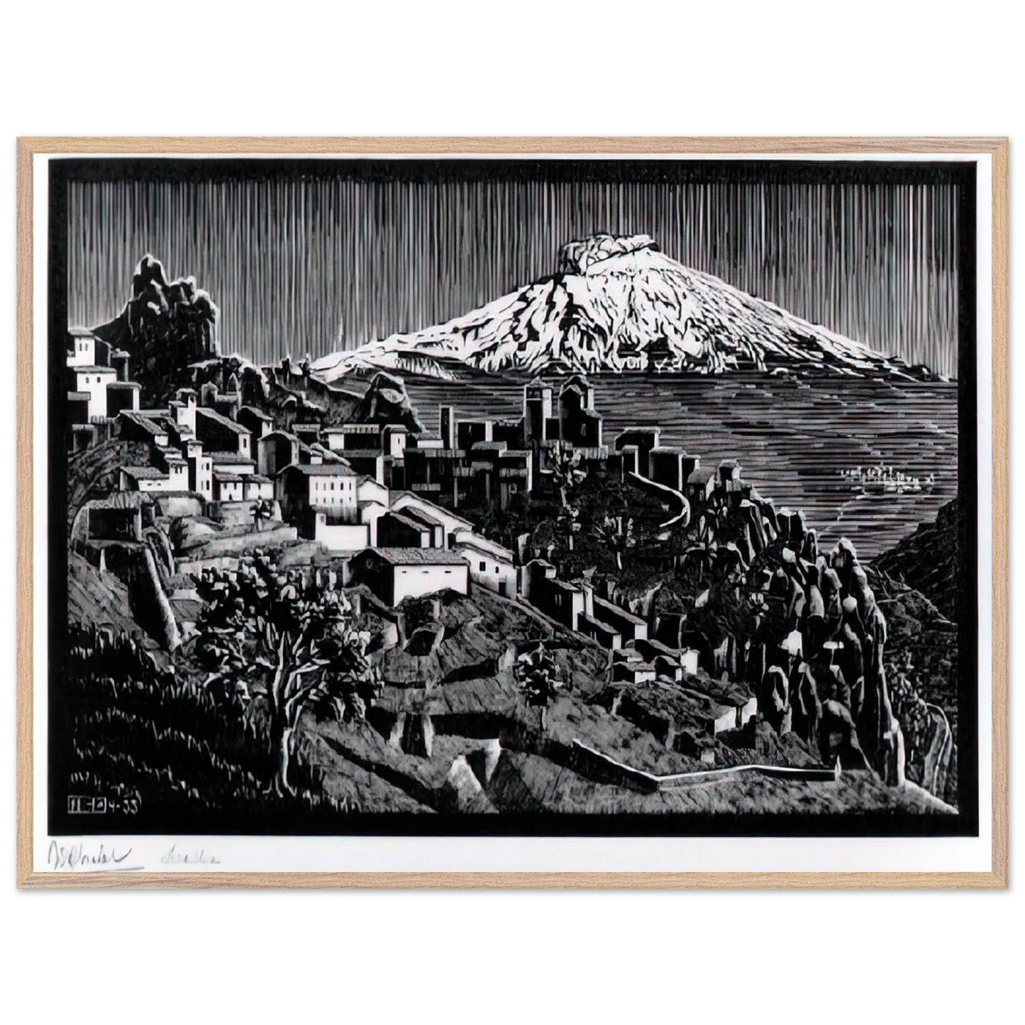 MC Escher - ESCHER (17) Wall Art - 21x29.7 cm / 8x12" - Premium Wooden Framed Poster With Fine Art Paper - Wood frame