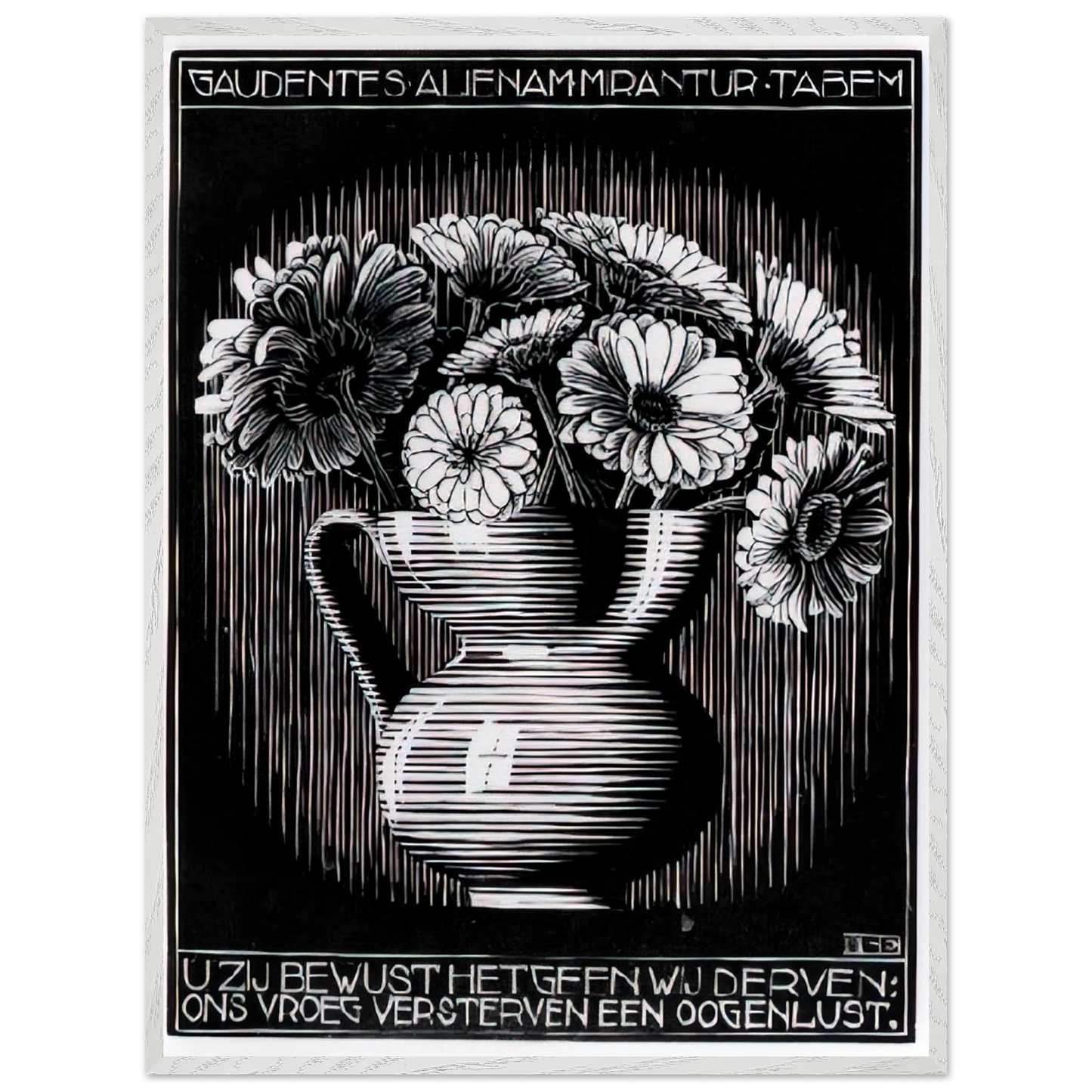 MC Escher - EMBLEMATA VASE Wall Art - 60x80 cm / 24x32 inches - Premium Wooden Framed Poster With Fine Art Paper - Black frame