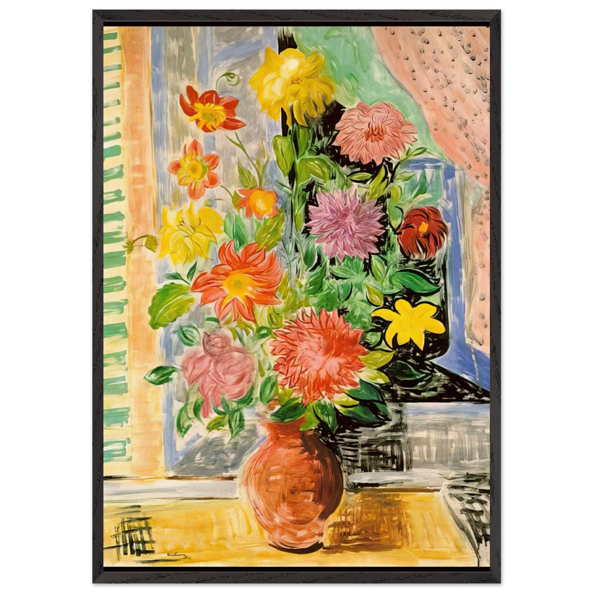GRAND BOUQUET - Moise Kisling Framed Art Print – Black Wooden Frame - Default Title - -Framed Art Print