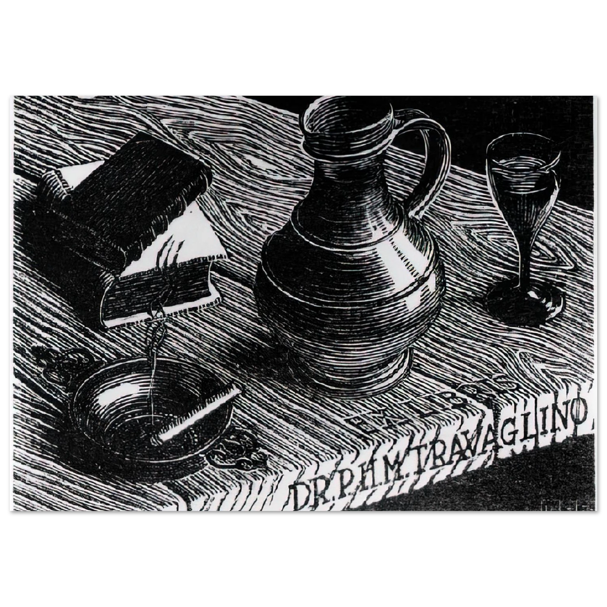 MC Escher - BOOKPLATE DR P H M TRAVAGLINO Wall Art - 21x29.7 cm / 8x12" - Premium Wooden Framed Poster With Fine Art Paper - White frame