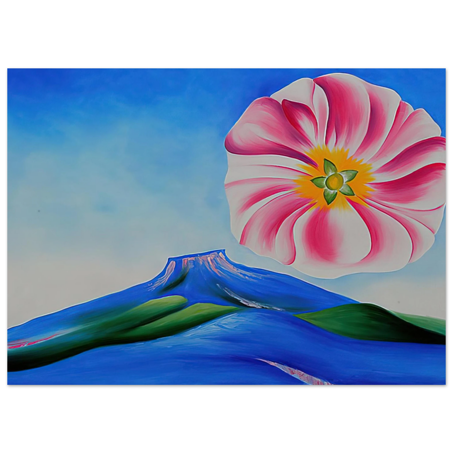 Georgia O'Keeffe - Hollyhock Pink with Pedernal Fine Art Poster - 40x60 cm / 16x24 inches