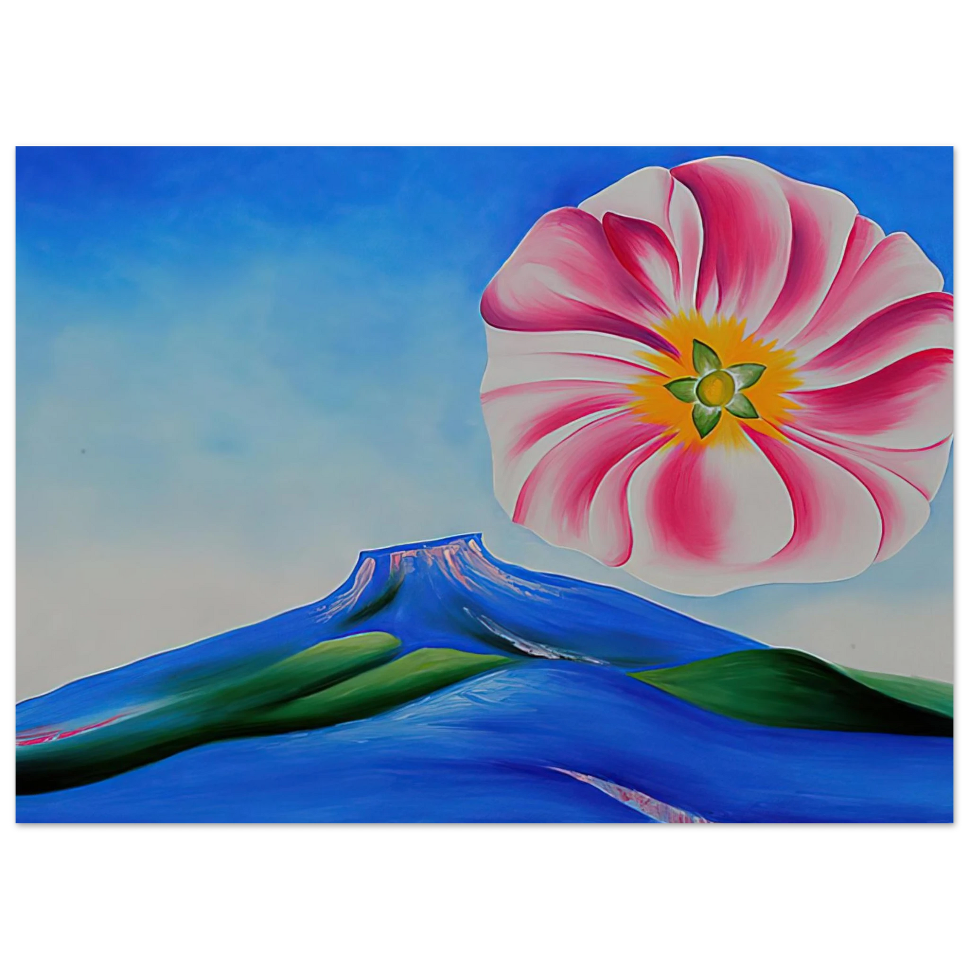 Georgia O'Keeffe - Hollyhock Pink with Pedernal Fine Art Poster - 40x60 cm / 16x24 inches