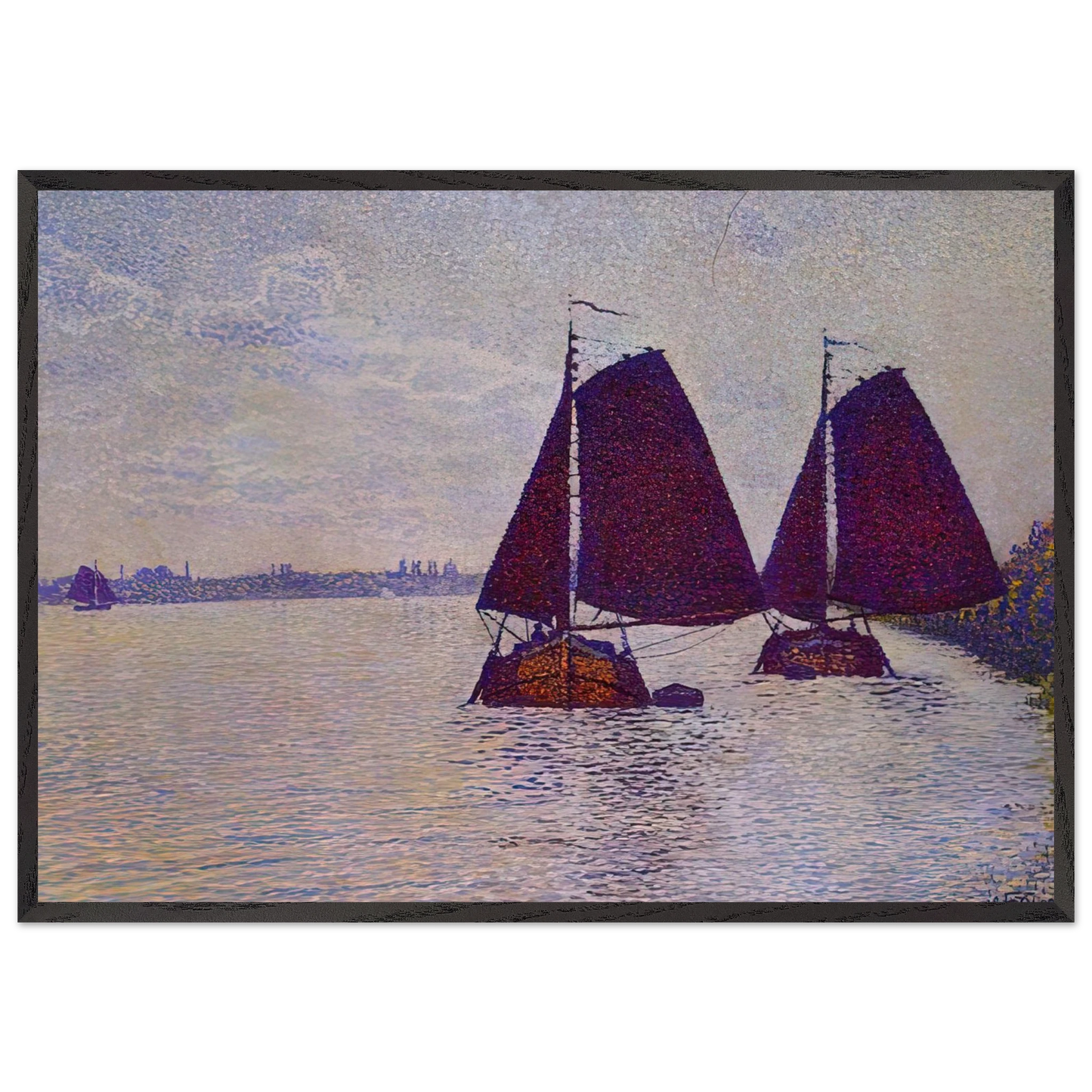 BARGES ON THE RIVER SCHELDT 1892 - Theo van Rysselberghe Framed Art Print – Black Wooden Frame - Default Title - -Framed Art Print