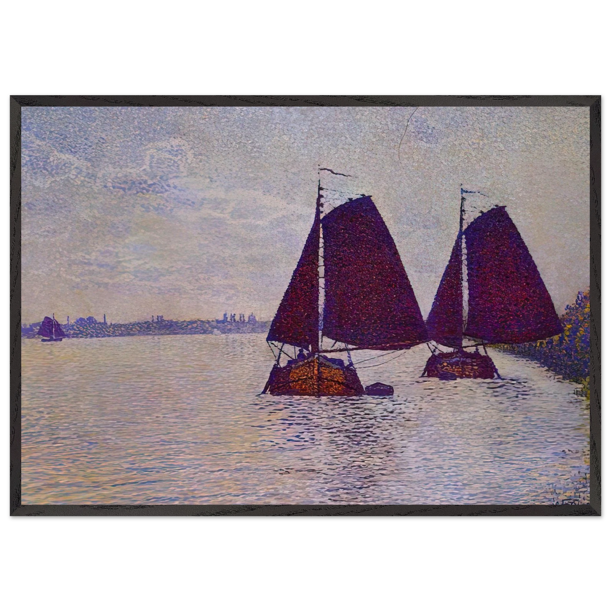 BARGES ON THE RIVER SCHELDT 1892 - Theo van Rysselberghe Framed Art Print – Black Wooden Frame - Default Title - -Framed Art Print