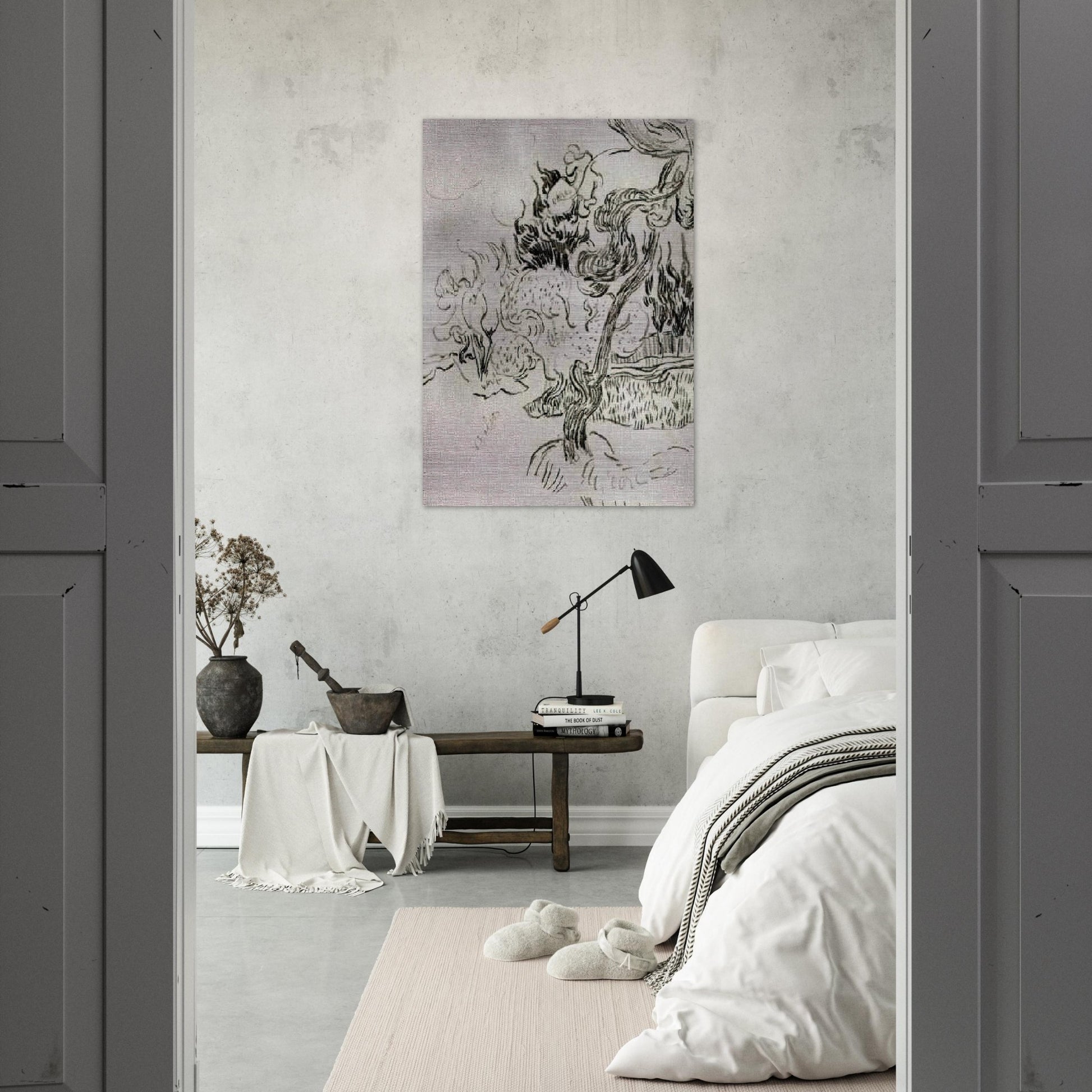 A Pine Tree and Cypresses in the Garden of the Asylum - Vincent van Gogh Brushed Aluminum Print - 70x100 cm / 28x40 inches | Vincent van Gogh Aluminum Print | Vincent van Gogh Prints