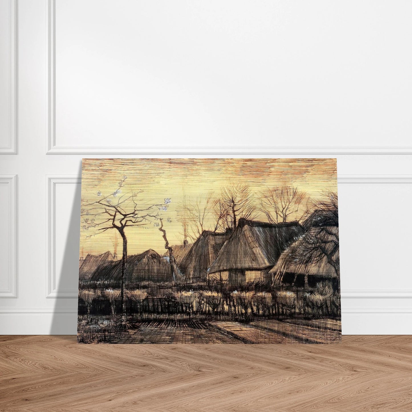 Houses with Thatched Roofs - Vincent van Gogh Brushed Aluminum Print - 70x100 cm / 28x40 inches | Vincent van Gogh Aluminum Print | Vincent van Gogh Prints
