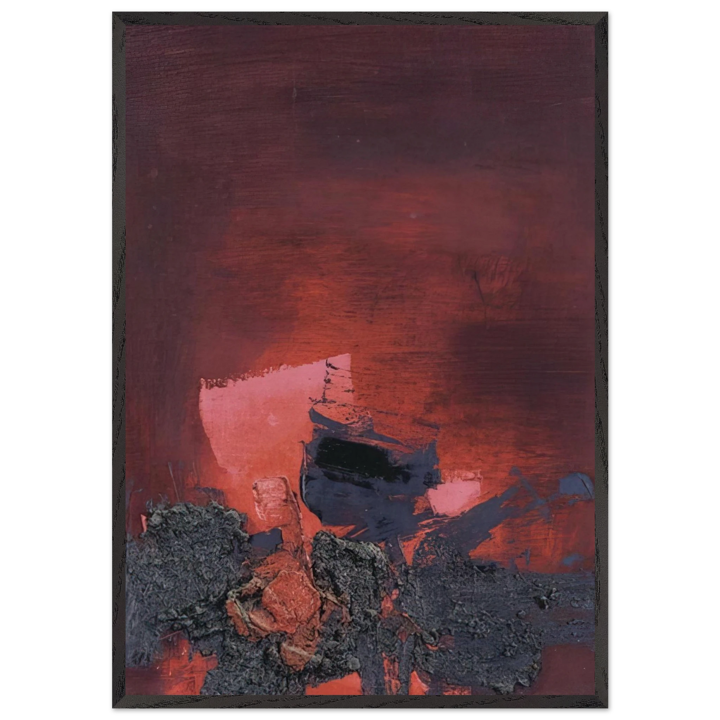 SIN T TULO ABSTRACCI N EN ROSO Y NEGRO - Luis Feito Framed Art Print – Black Wooden Frame - Default Title - -Framed Art Print