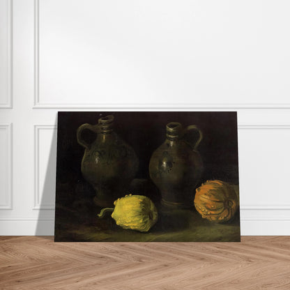 Still Life with Two Jars and Two Pumpkins - Vincent van Gogh Brushed Aluminum Print - 70x100 cm / 28x40 inches | Vincent van Gogh Aluminum Print | Vincent van Gogh Prints