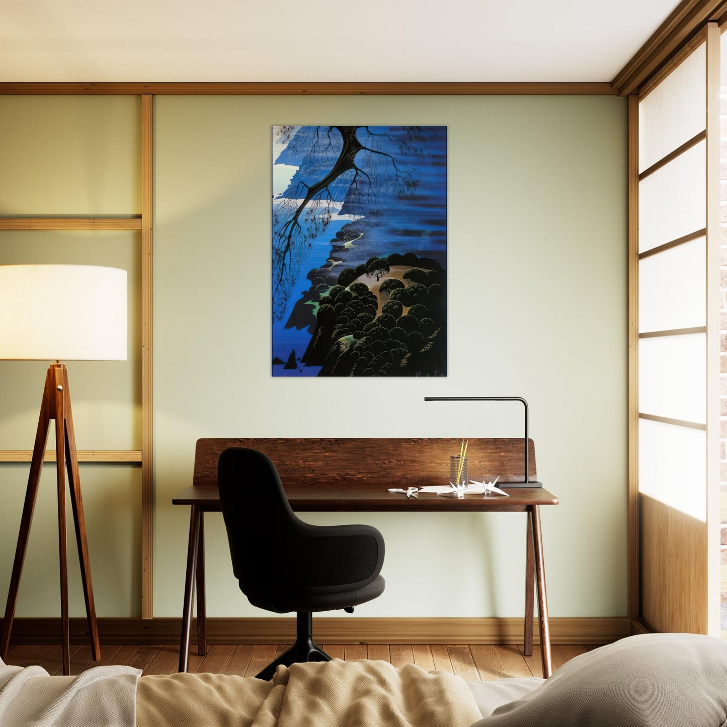 Mystical Coastline - Eyvind Earle Brushed Aluminum Print - 70x100 cm / 28x40 inches | Eyvind Earle Aluminum Print | Eyvind Earle Prints