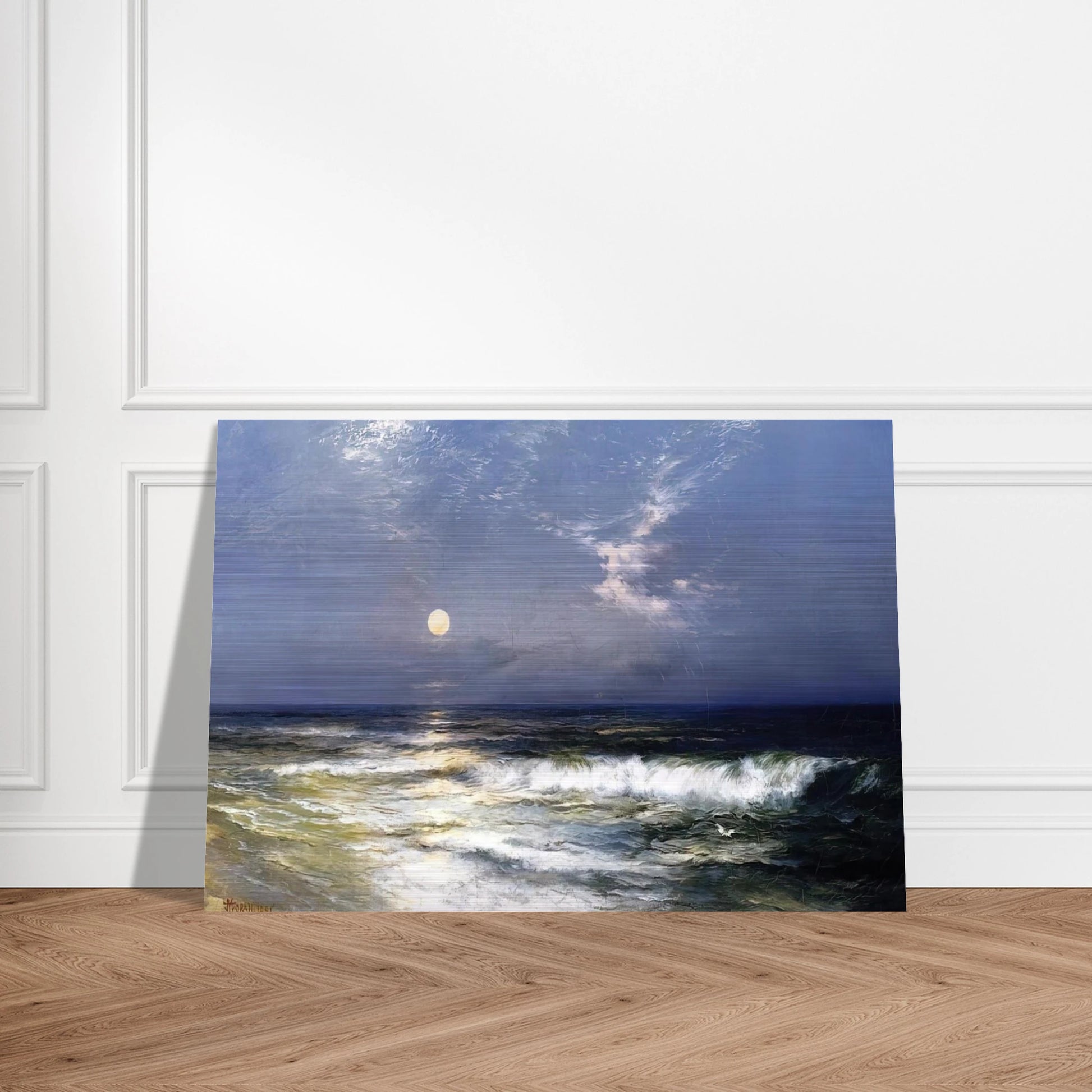 Moonlit Seascape - Thomas Moran Brushed Aluminum Print - 70x100 cm / 28x40 inches | Thomas Moran Aluminum Print | Thomas Moran Prints